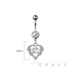 316L SURGICAL STEEL MULTI CZ HEART DANGLE BELLY BUTTON NAVEL RING 